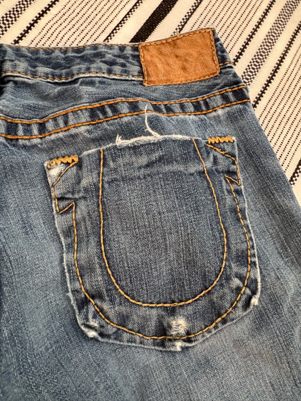 True Religion Light Blue Wide Leg Jeans with Distressed Pocket